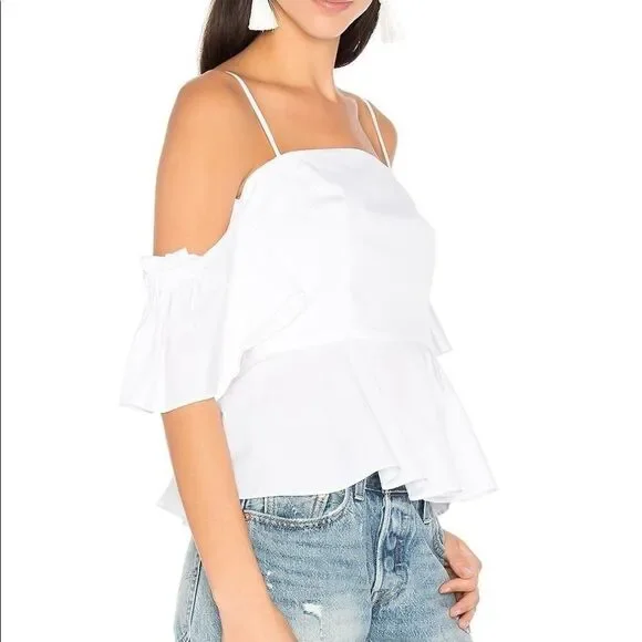 Milly Noelle Cold-Shoulder Ruffle Top Size 4 NWT MSRP $285 - Picture 3 of 6